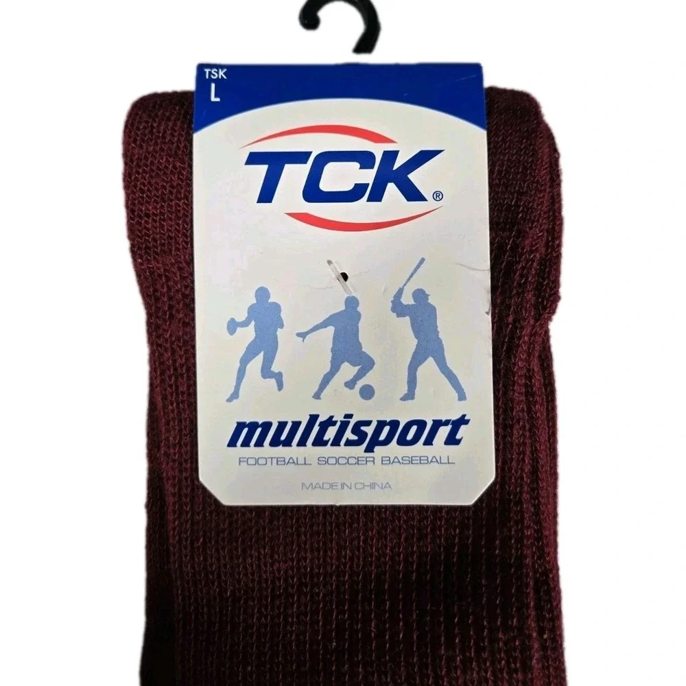 TCK Multisport Athletic Socks Cardinal Maroon TSK Football Soccer Baseball L NEW